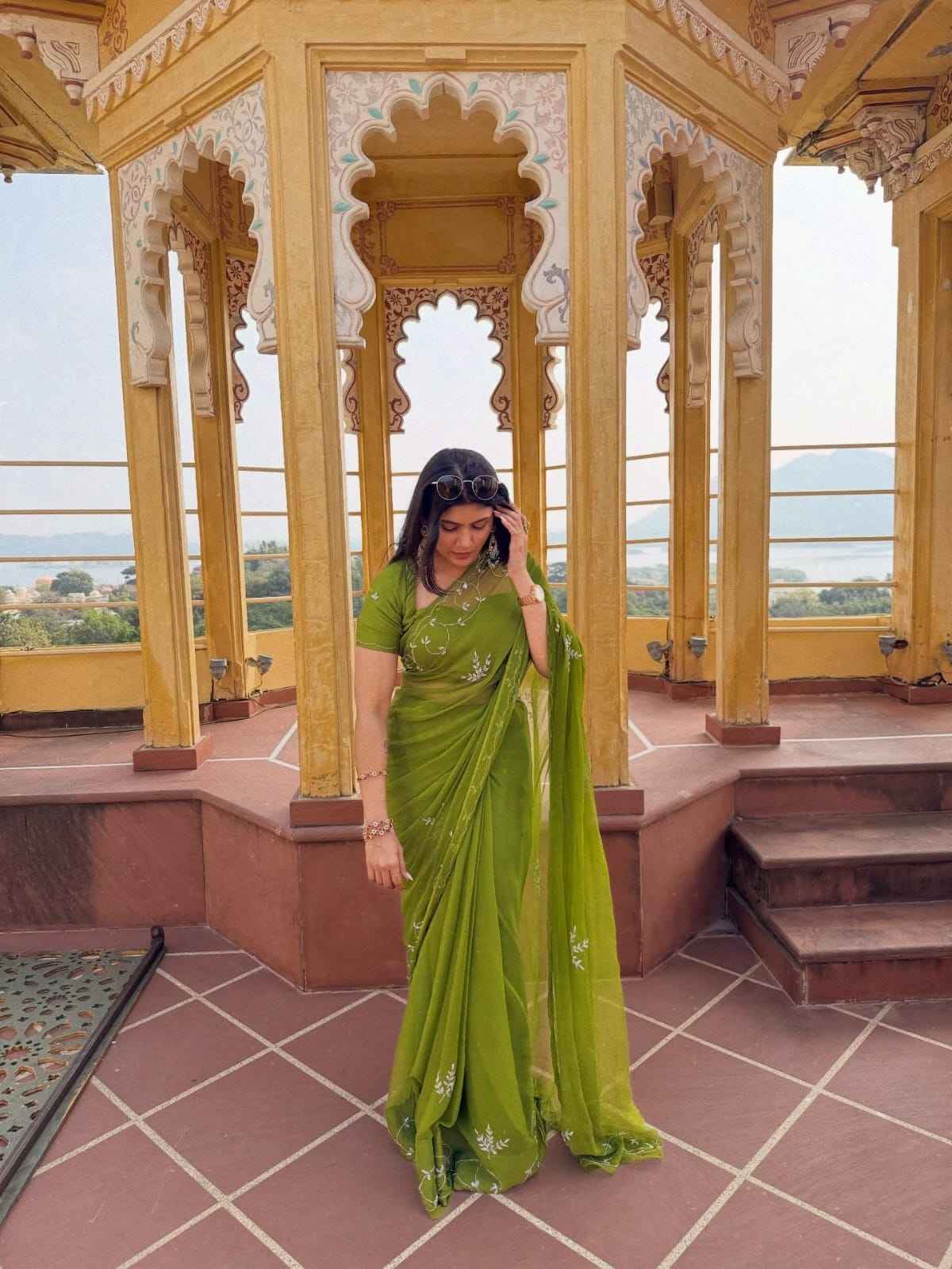 SOFT PURE CHIFFON KHATLI HANDWORK SAREE 1