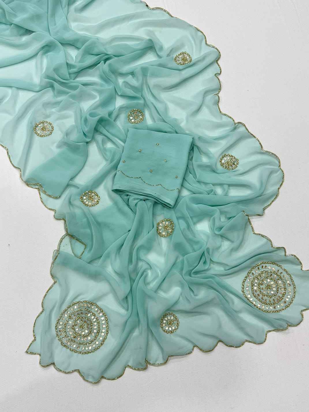 PURE SOFT GEORGETTE KHATLI HANDWORK SAREE