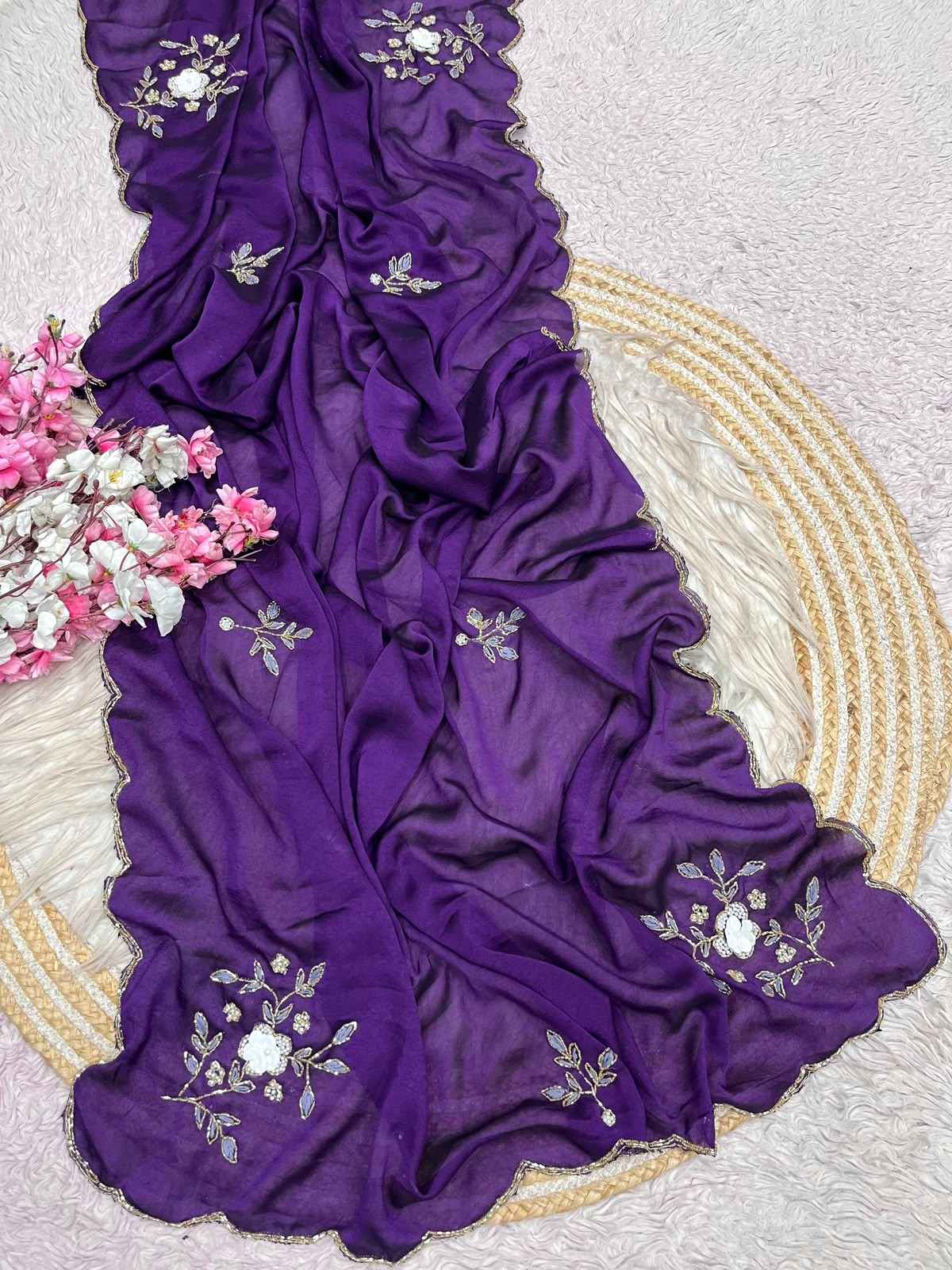 SOFT RANGOLI CRUSH MOTI AND RESHAM THREAD WORK SAREE