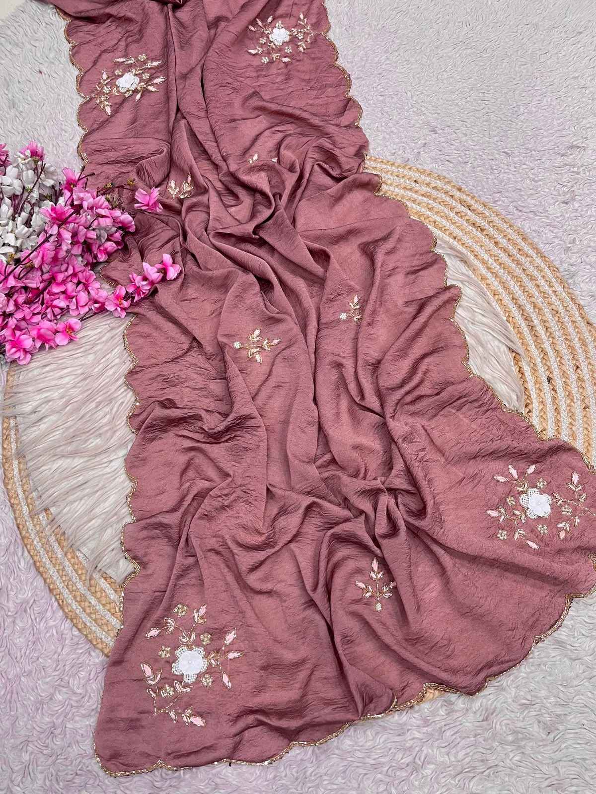 SOFT RANGOLI CRUSH MOTI AND RESHAM THREAD WORK SAREE