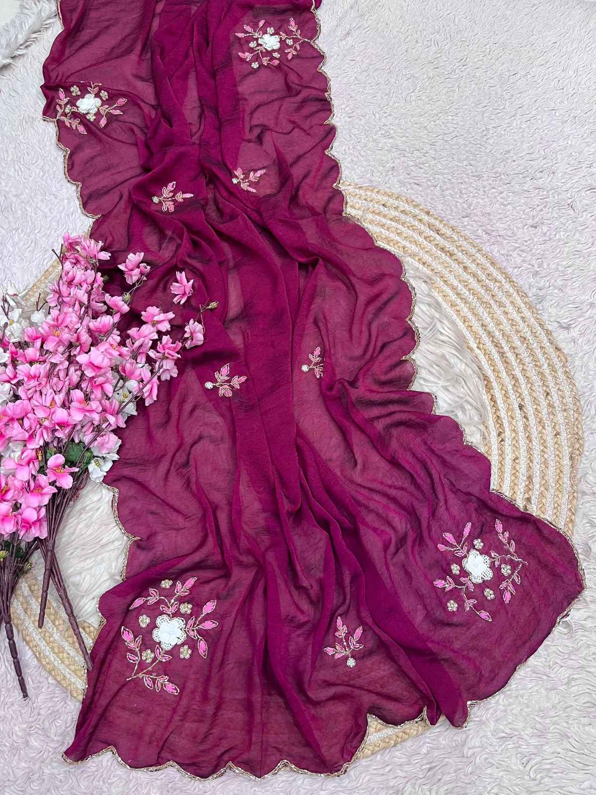 SOFT RANGOLI CRUSH MOTI AND RESHAM THREAD WORK SAREE