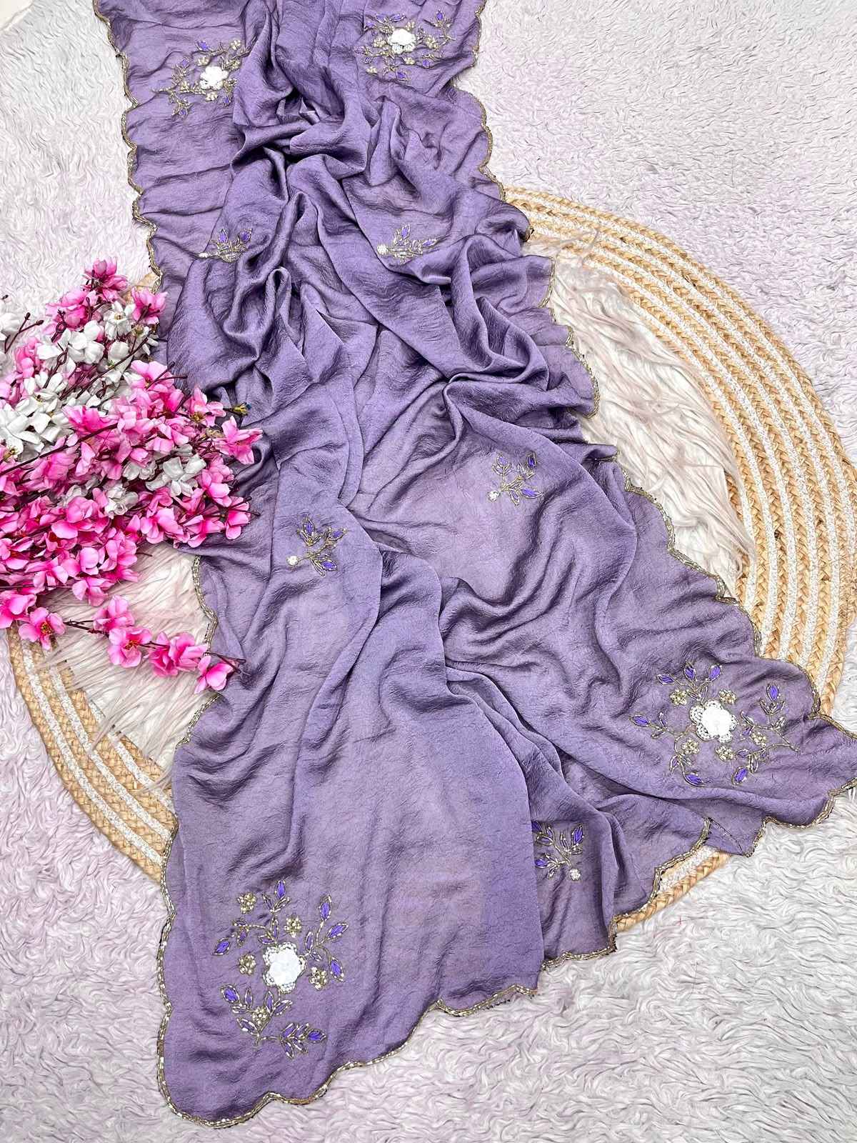 SOFT RANGOLI CRUSH MOTI AND RESHAM THREAD WORK SAREE