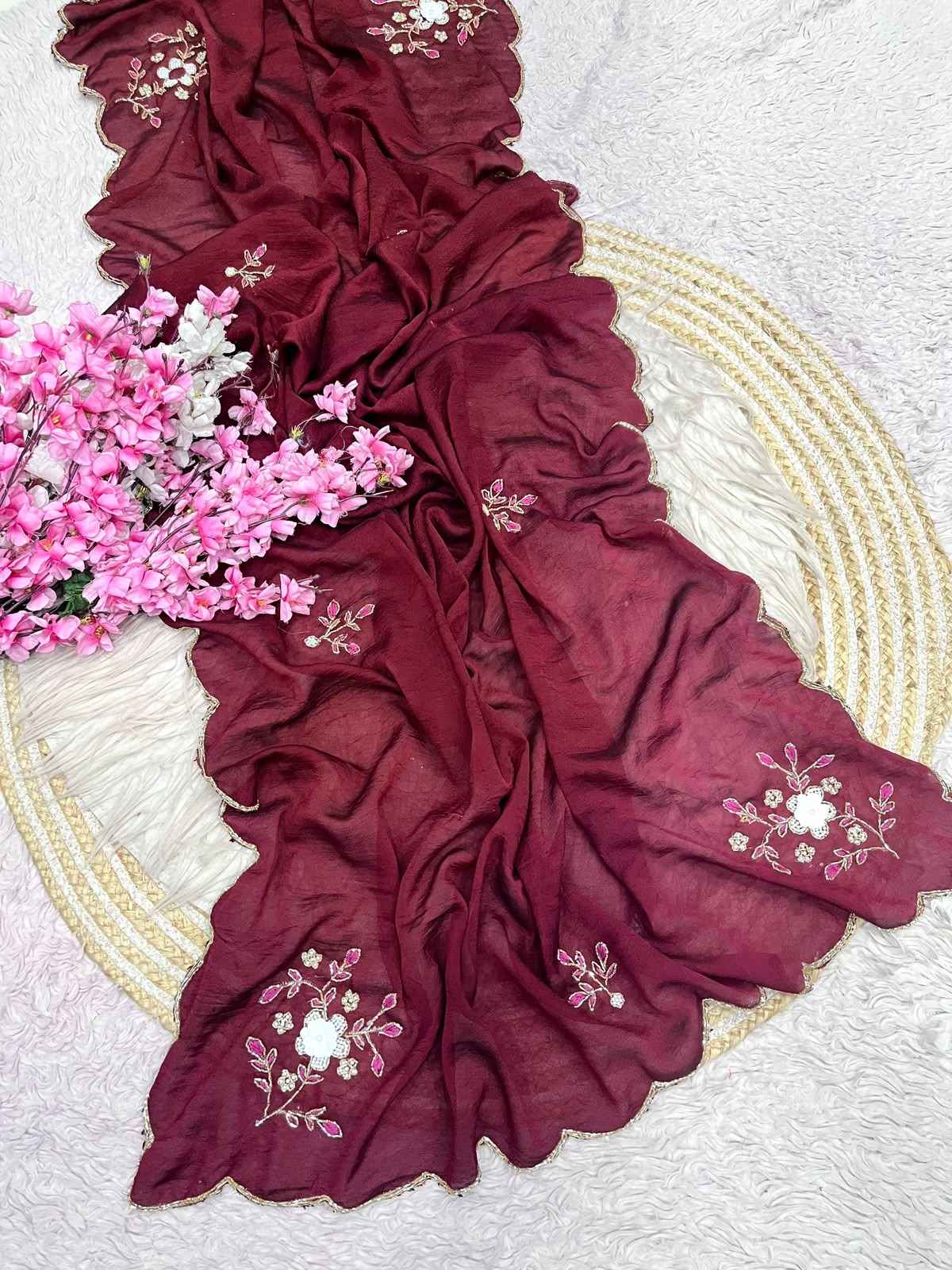 SOFT RANGOLI CRUSH MOTI AND RESHAM THREAD WORK SAREE