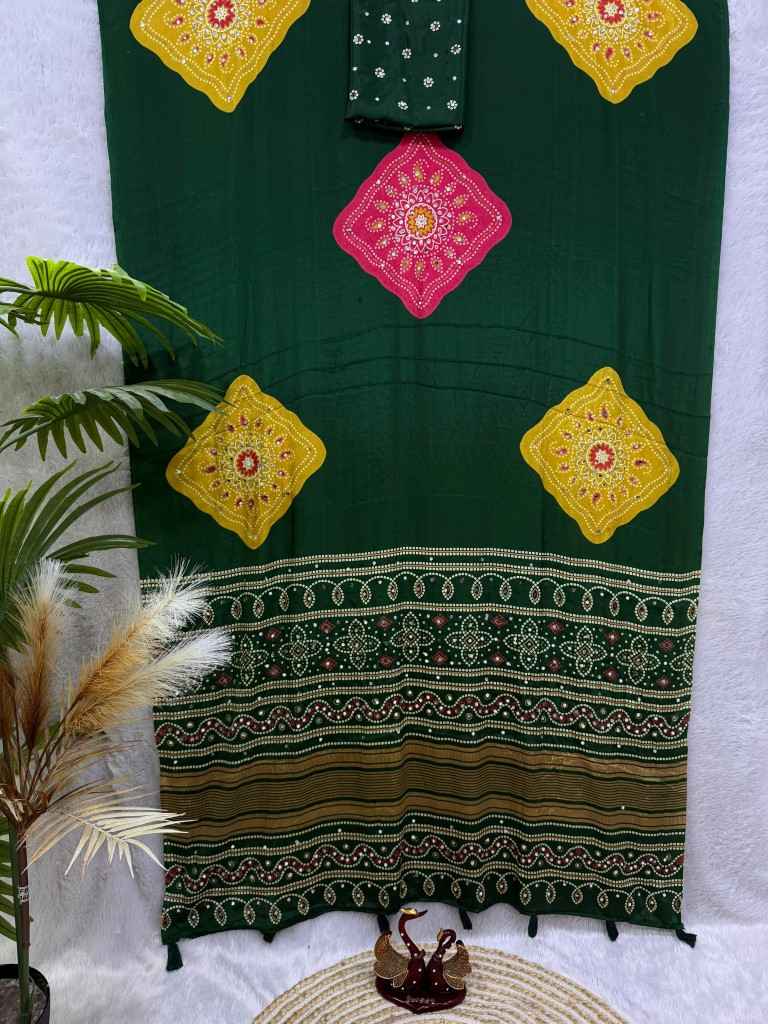 SOFT SATIN CREPE AJARAKH PRINT REAL MIRROR WORK SAREE 2