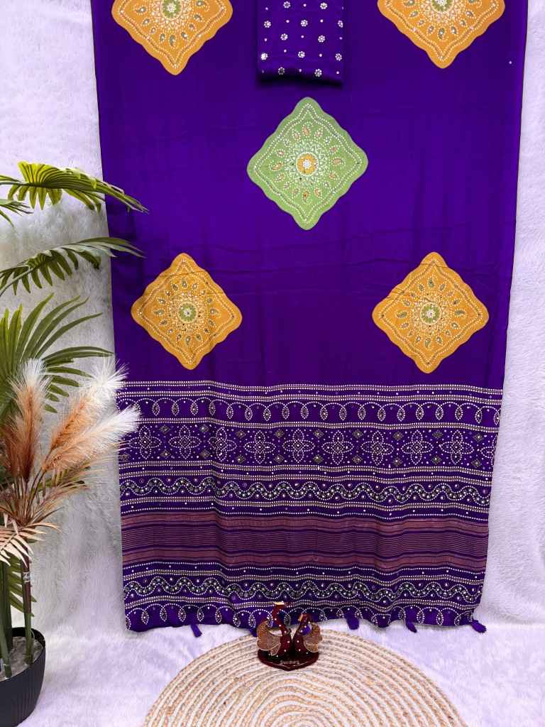 SOFT SATIN CREPE AJARAKH PRINT REAL MIRROR WORK SAREE 2
