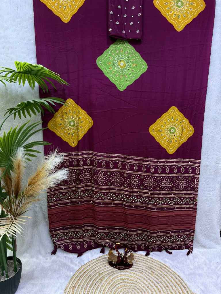 SOFT SATIN CREPE AJARAKH PRINT REAL MIRROR WORK SAREE 2