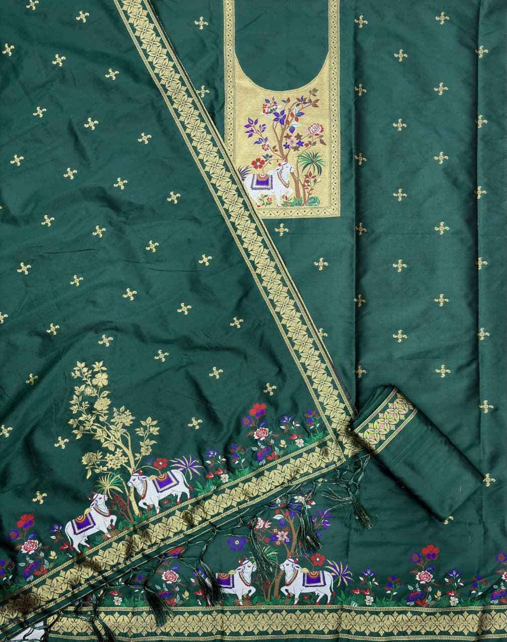 SOFT SILK BLEND WITH RICH PAITHANI ZARI WEAVING DRESS MATERIAL 022
