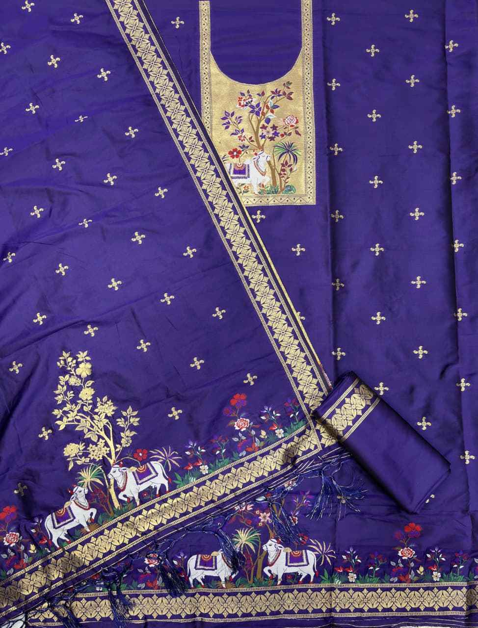 SOFT SILK BLEND WITH RICH PAITHANI ZARI WEAVING DRESS MATERIAL 022
