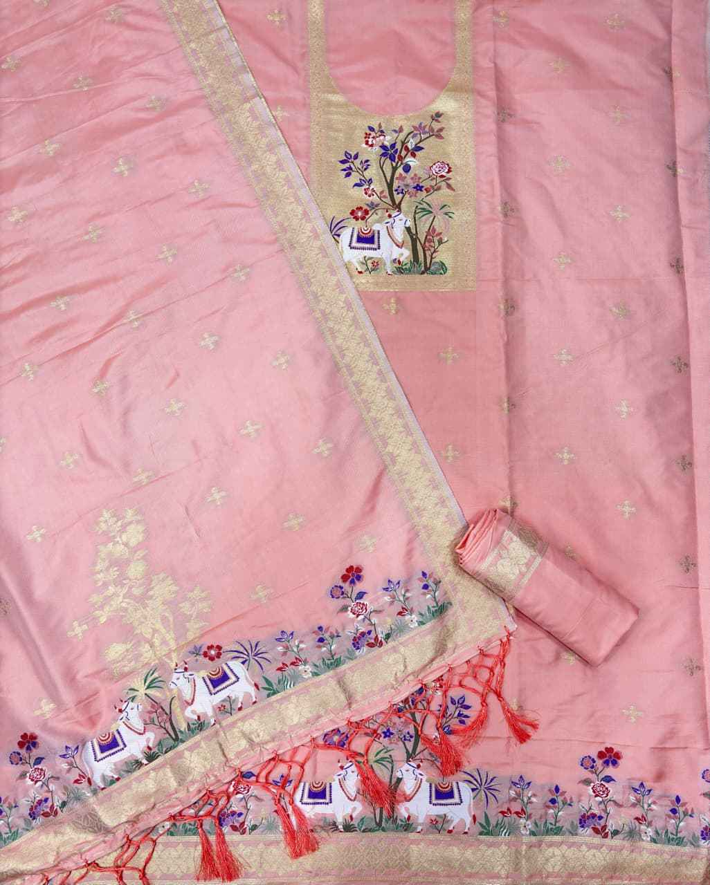 SOFT SILK BLEND WITH RICH PAITHANI ZARI WEAVING DRESS MATERIAL 022