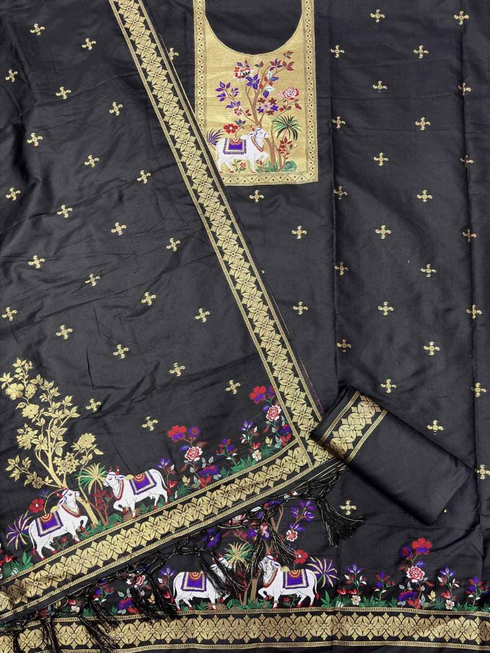 SOFT SILK BLEND WITH RICH PAITHANI ZARI WEAVING DRESS MATERIAL 022