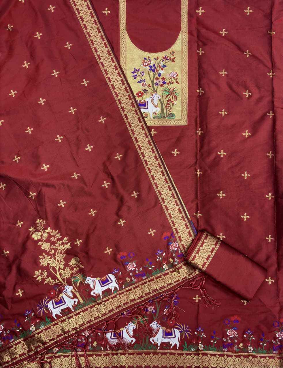 SOFT SILK BLEND WITH RICH PAITHANI ZARI WEAVING DRESS MATERIAL 022