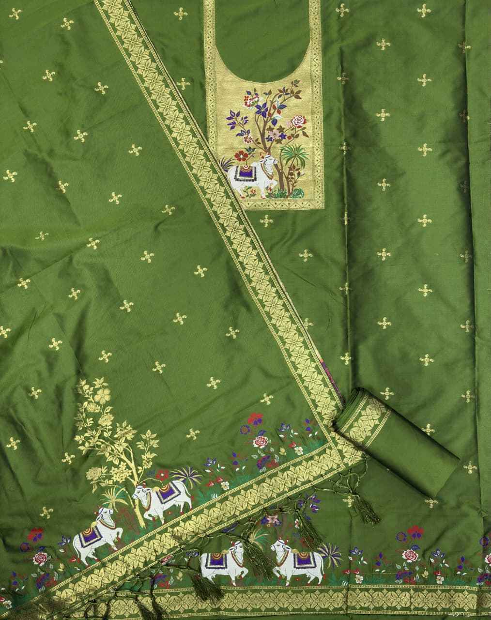 SOFT SILK BLEND WITH RICH PAITHANI ZARI WEAVING DRESS MATERIAL 022