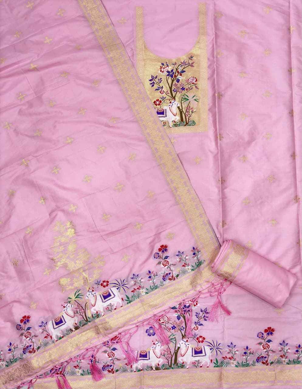 SOFT SILK BLEND WITH RICH PAITHANI ZARI WEAVING DRESS MATERIAL 022