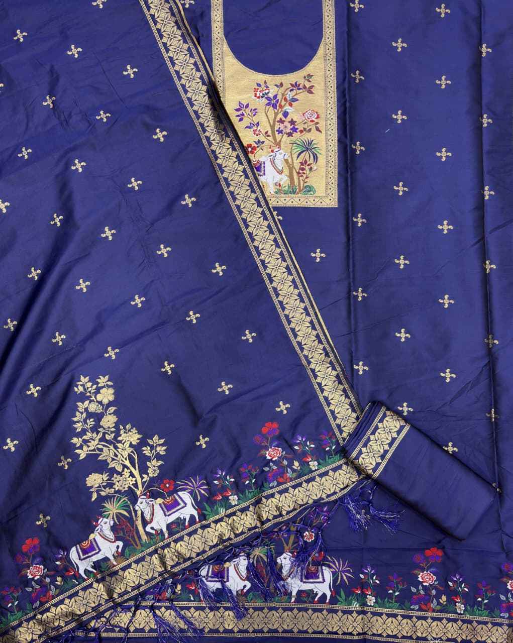 SOFT SILK BLEND WITH RICH PAITHANI ZARI WEAVING DRESS MATERIAL 022