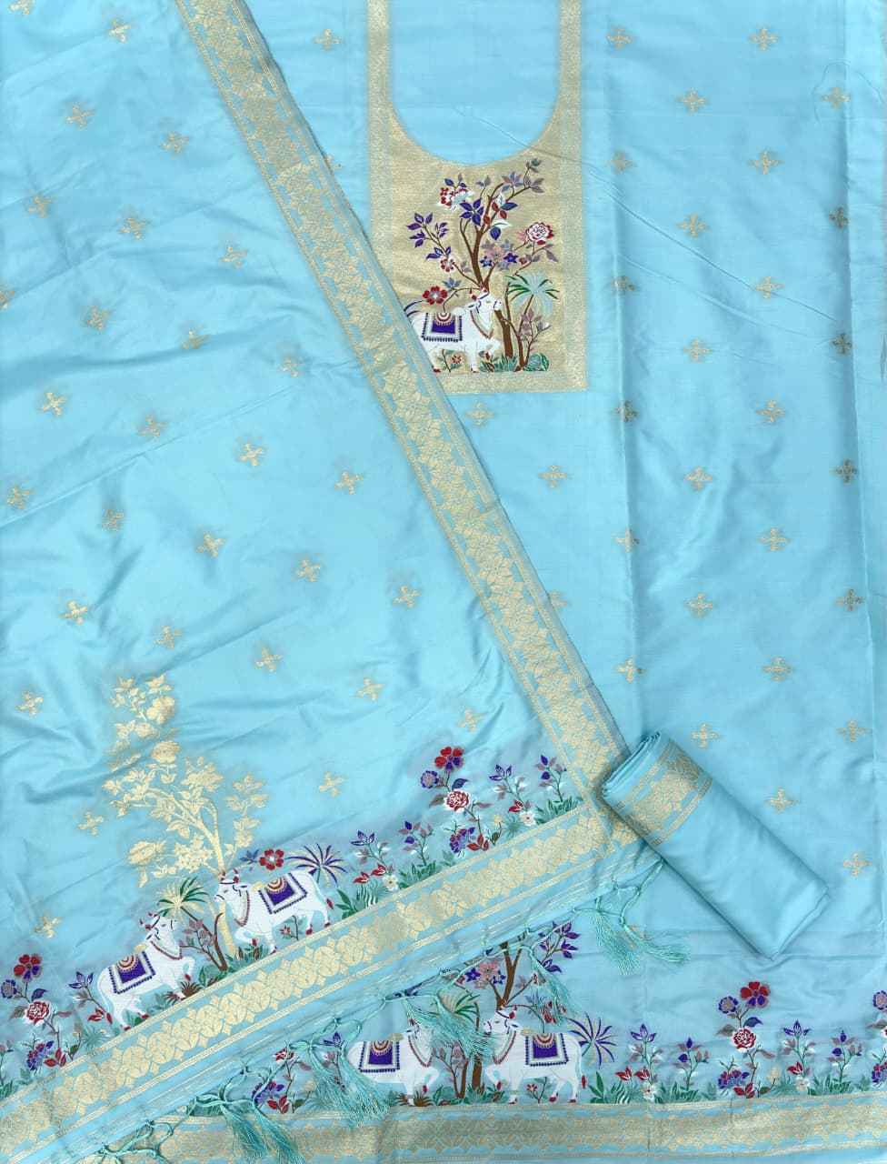 SOFT SILK BLEND WITH RICH PAITHANI ZARI WEAVING DRESS MATERIAL 022