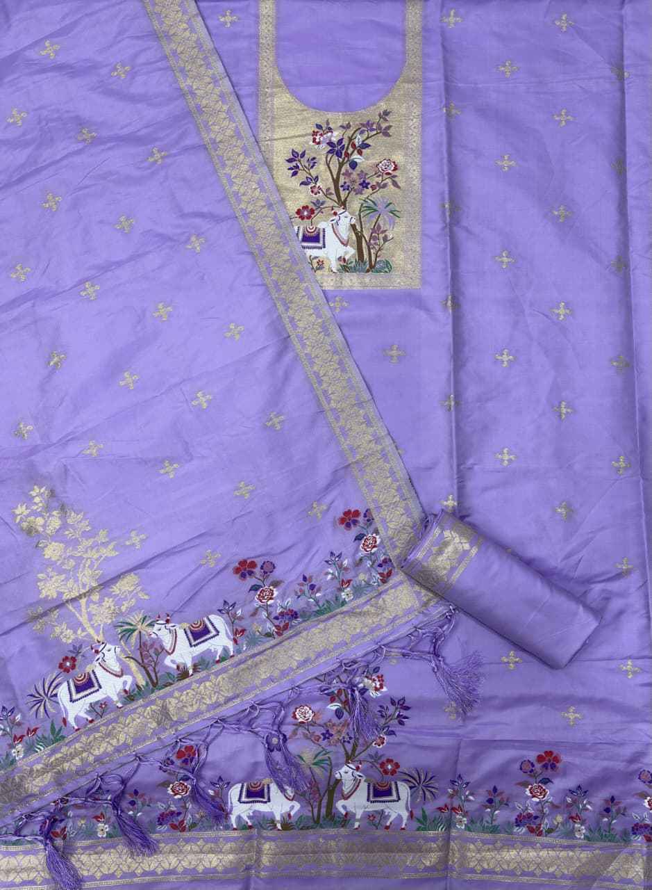 SOFT SILK BLEND WITH RICH PAITHANI ZARI WEAVING DRESS MATERIAL 022