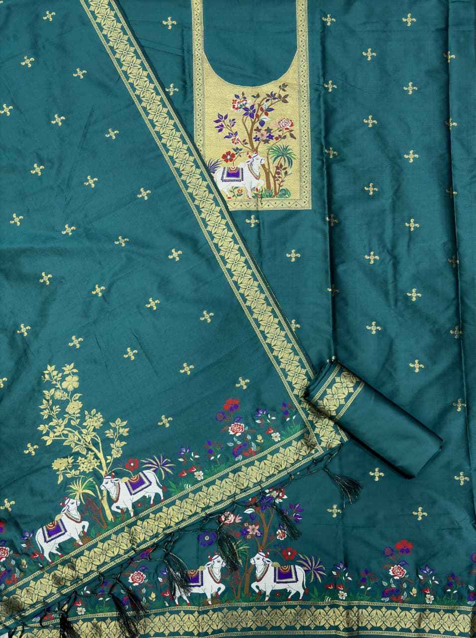 SOFT SILK BLEND WITH RICH PAITHANI ZARI WEAVING DRESS MATERIAL 022