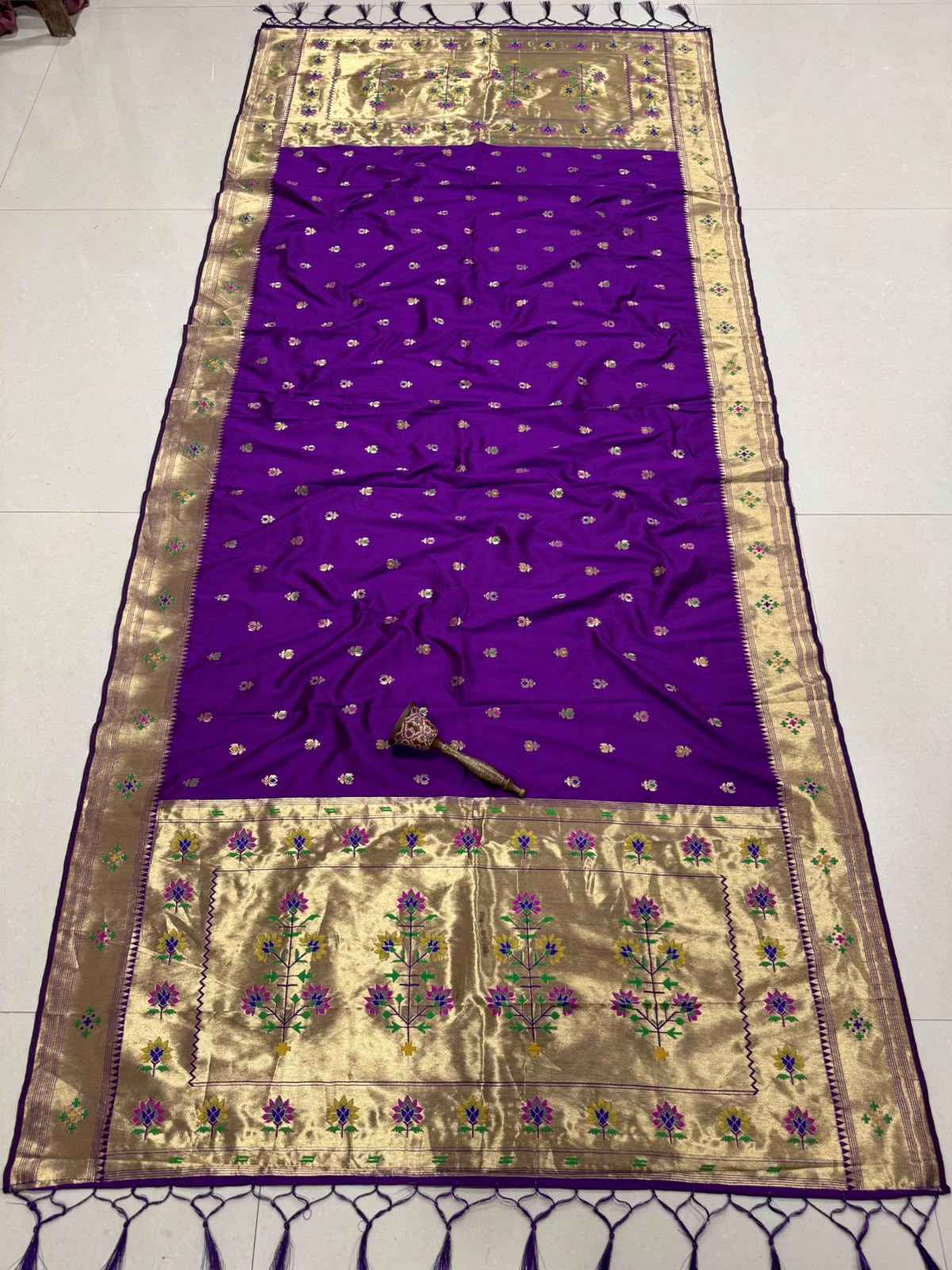 SOFT SILK ZARI TEMPLE BORDER KALASH PAITHANI DUPATTA 