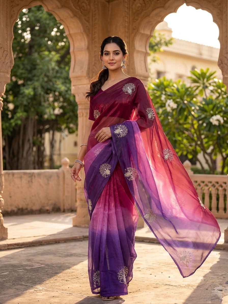 SOFT SPACE SILK BEEDS WITH SEQUINS & ZARI WORK SAREE 