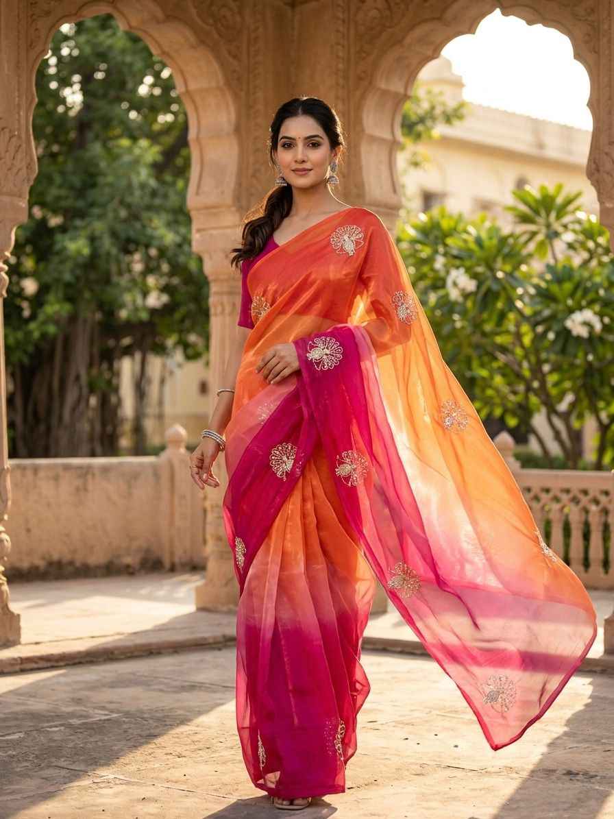 SOFT SPACE SILK BEEDS WITH SEQUINS & ZARI WORK SAREE 