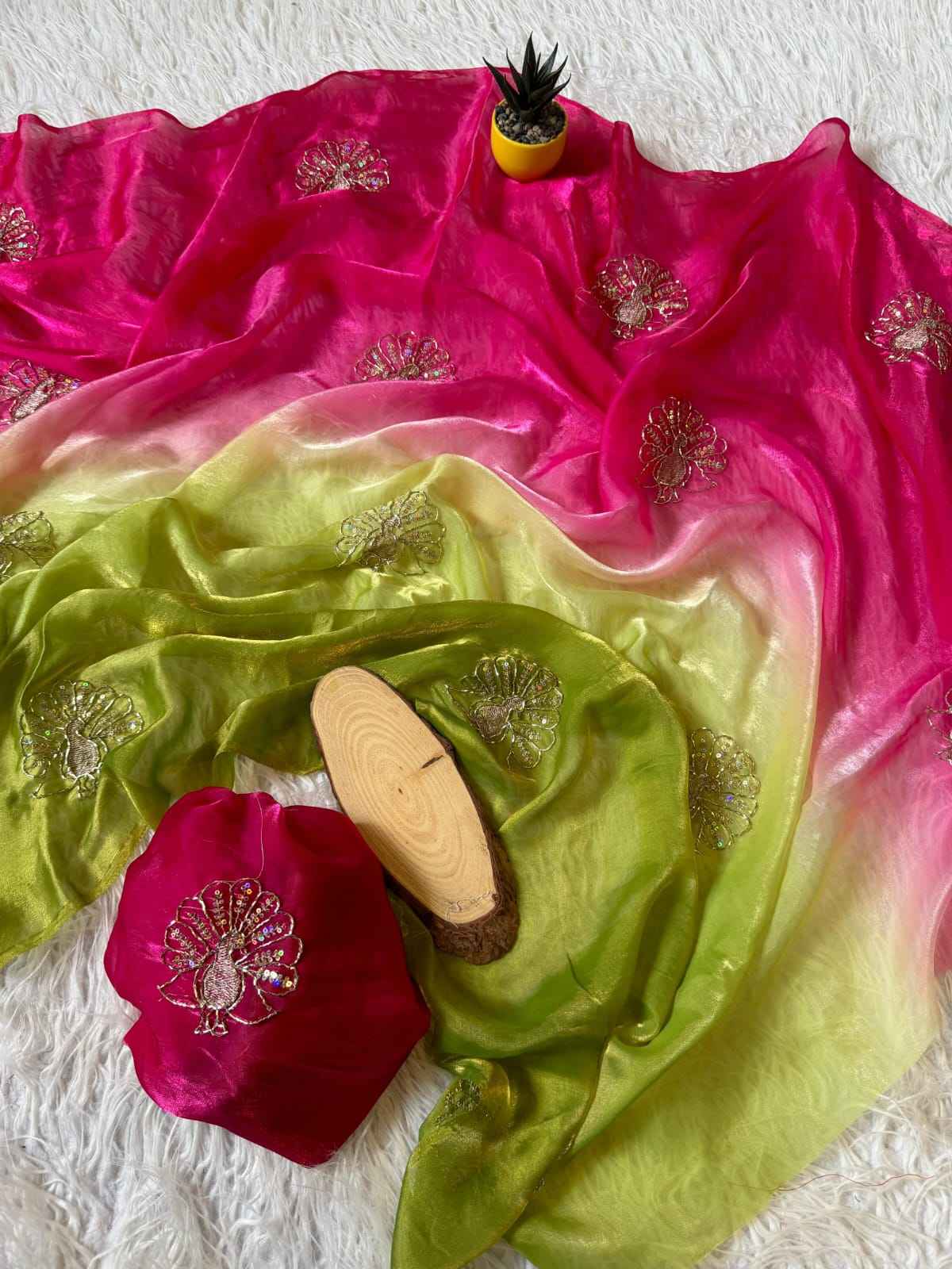SOFT SPACE SILK BEEDS WITH SEQUINS & ZARI WORK SAREE 