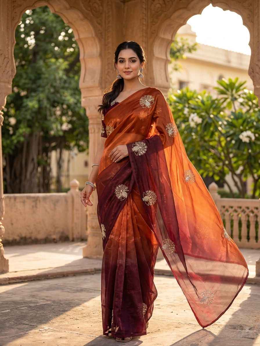 SOFT SPACE SILK BEEDS WITH SEQUINS & ZARI WORK SAREE 