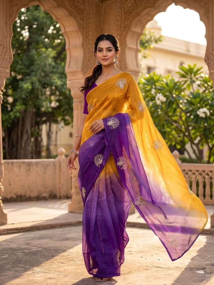 SOFT SPACE SILK BEEDS WITH SEQUINS & ZARI WORK SAREE 
