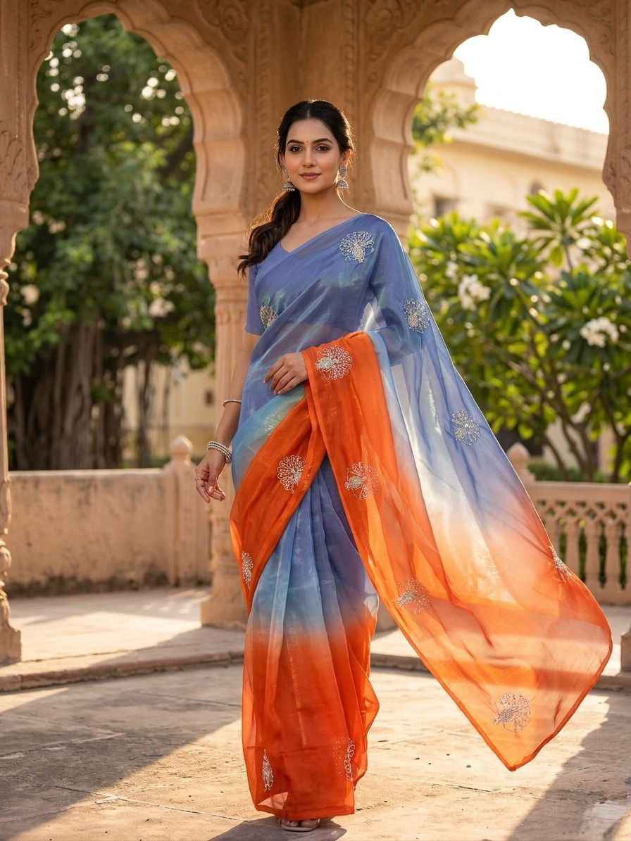 SOFT SPACE SILK BEEDS WITH SEQUINS & ZARI WORK SAREE 