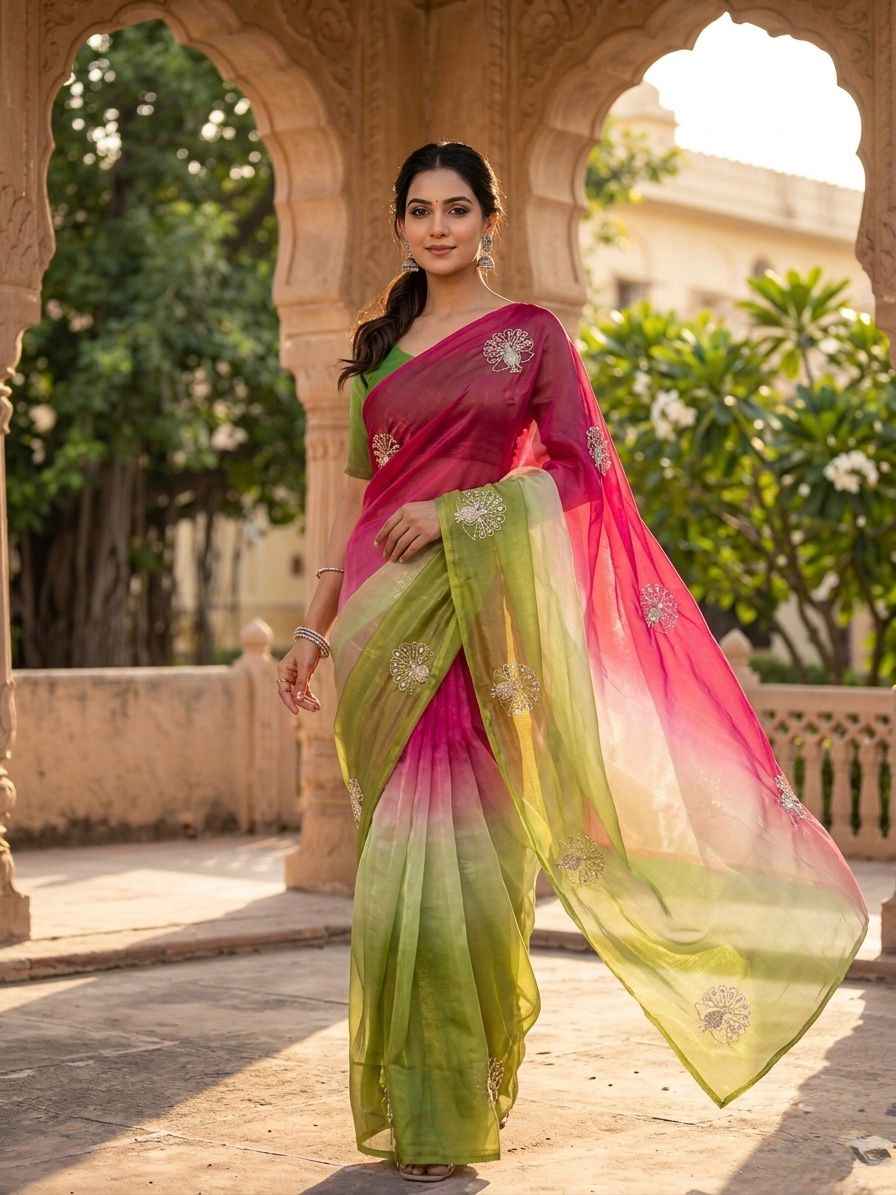 SOFT SPACE SILK BEEDS WITH SEQUINS & ZARI WORK SAREE 