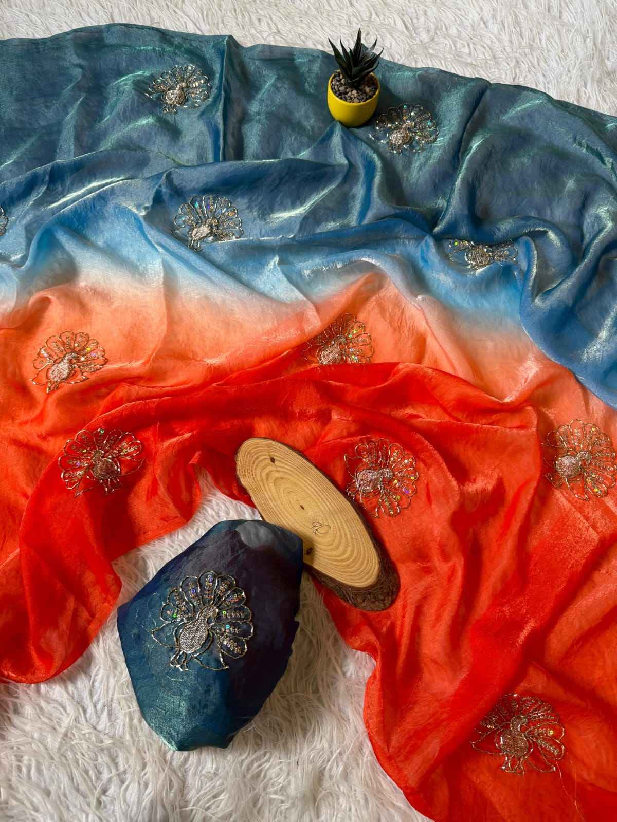 SOFT SPACE SILK BEEDS WITH SEQUINS & ZARI WORK SAREE 