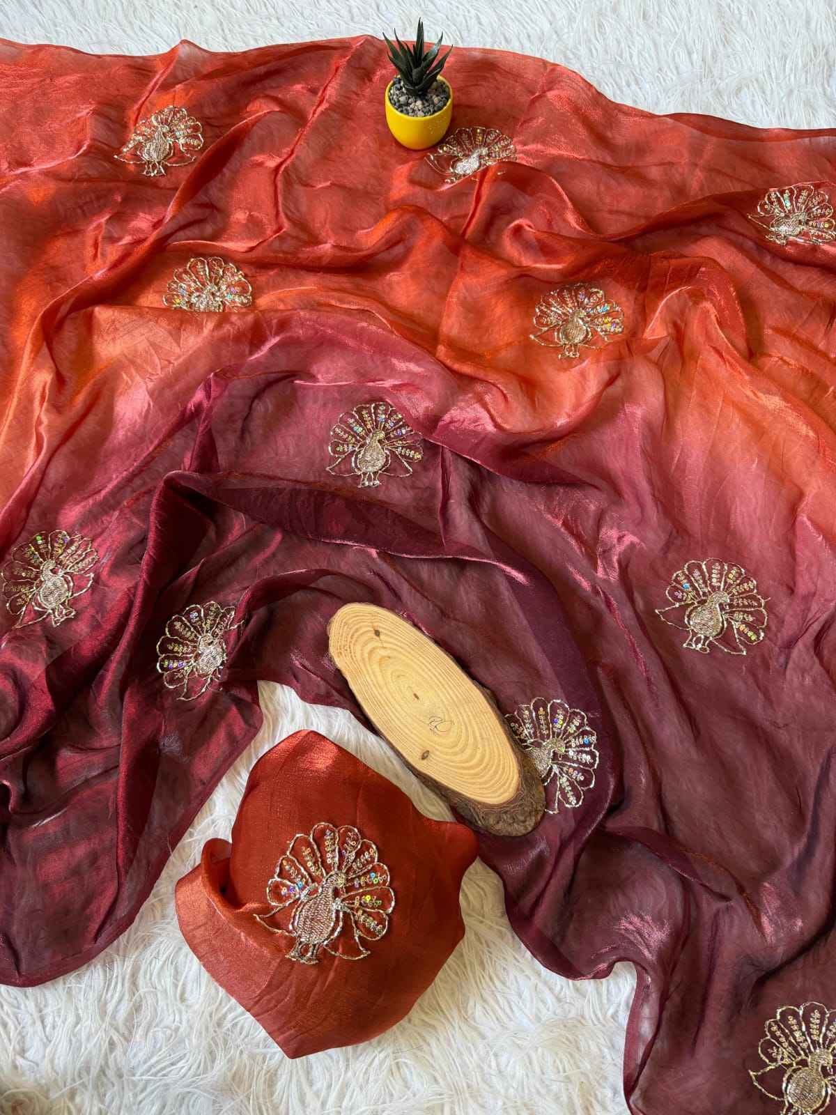 SOFT SPACE SILK BEEDS WITH SEQUINS & ZARI WORK SAREE 