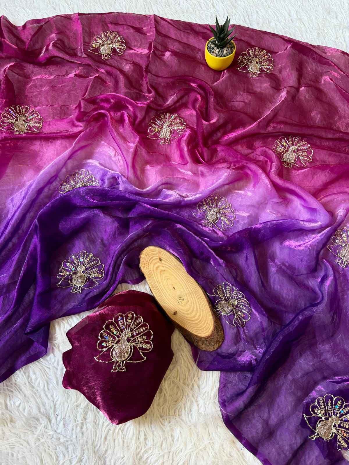SOFT SPACE SILK BEEDS WITH SEQUINS & ZARI WORK SAREE 