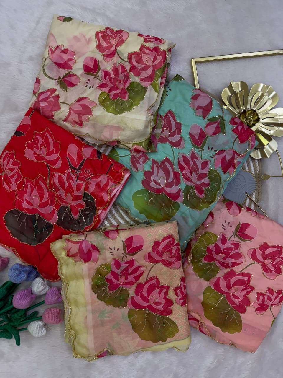 SOFT TEBBY SILK FLORAL PRINT KATDANA HANDWORK SAREE