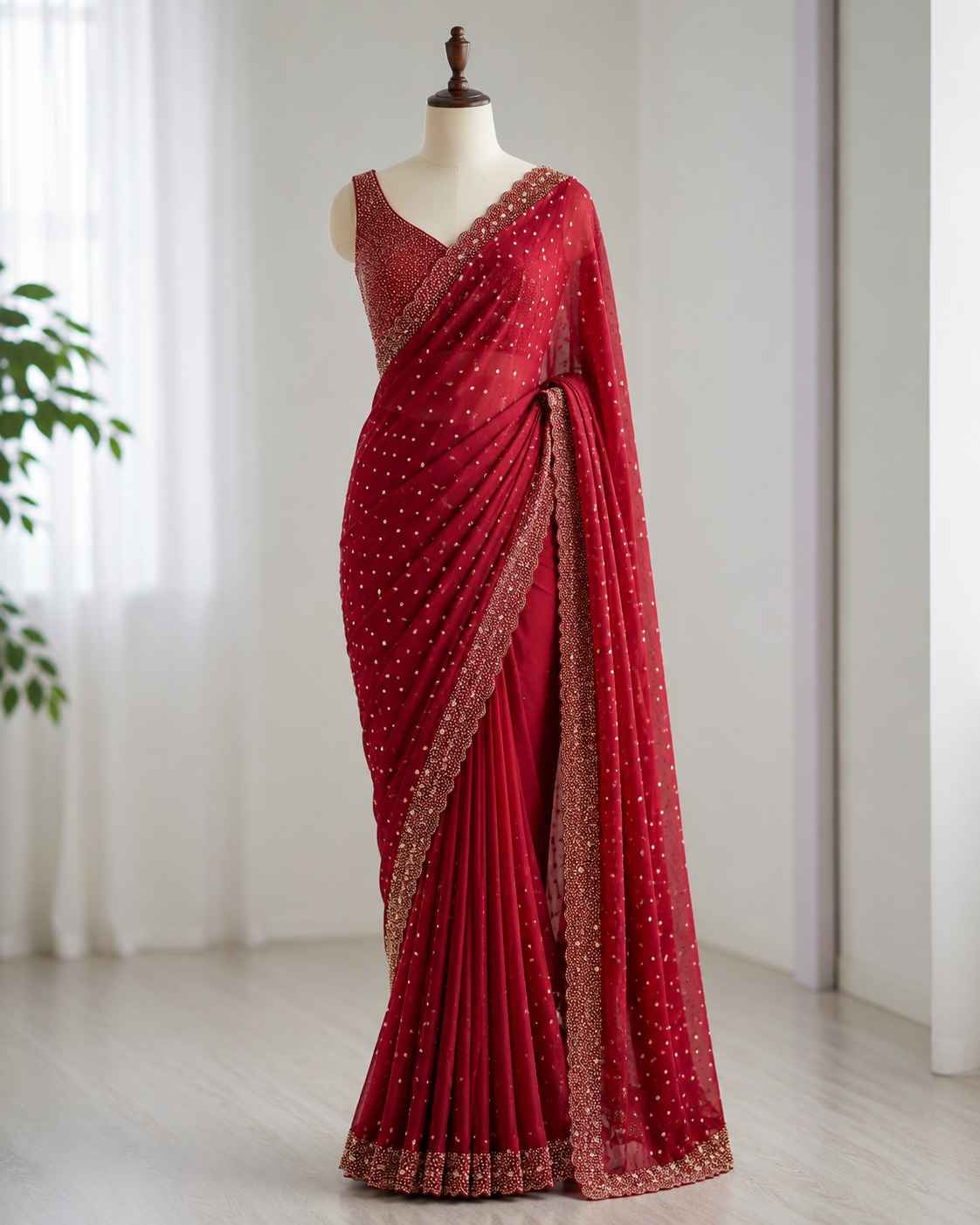 SPACE SILK BUTTI JARKHAN WITH STONE WORK SAREE