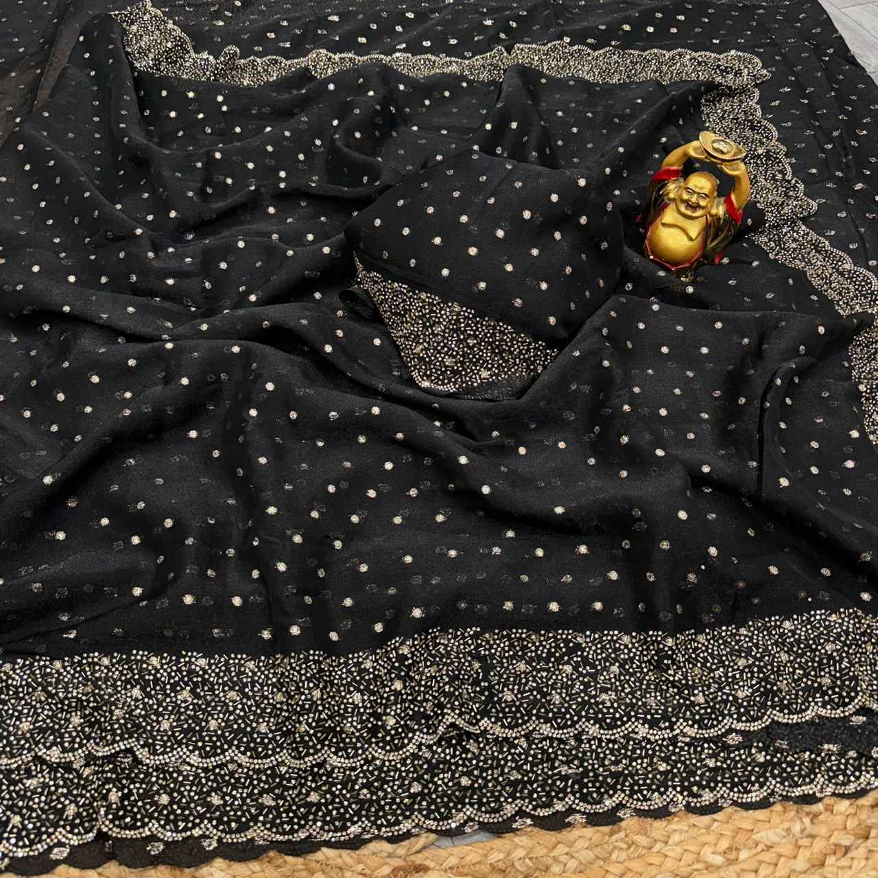 SPACE SILK BUTTI JARKHAN WITH STONE WORK SAREE