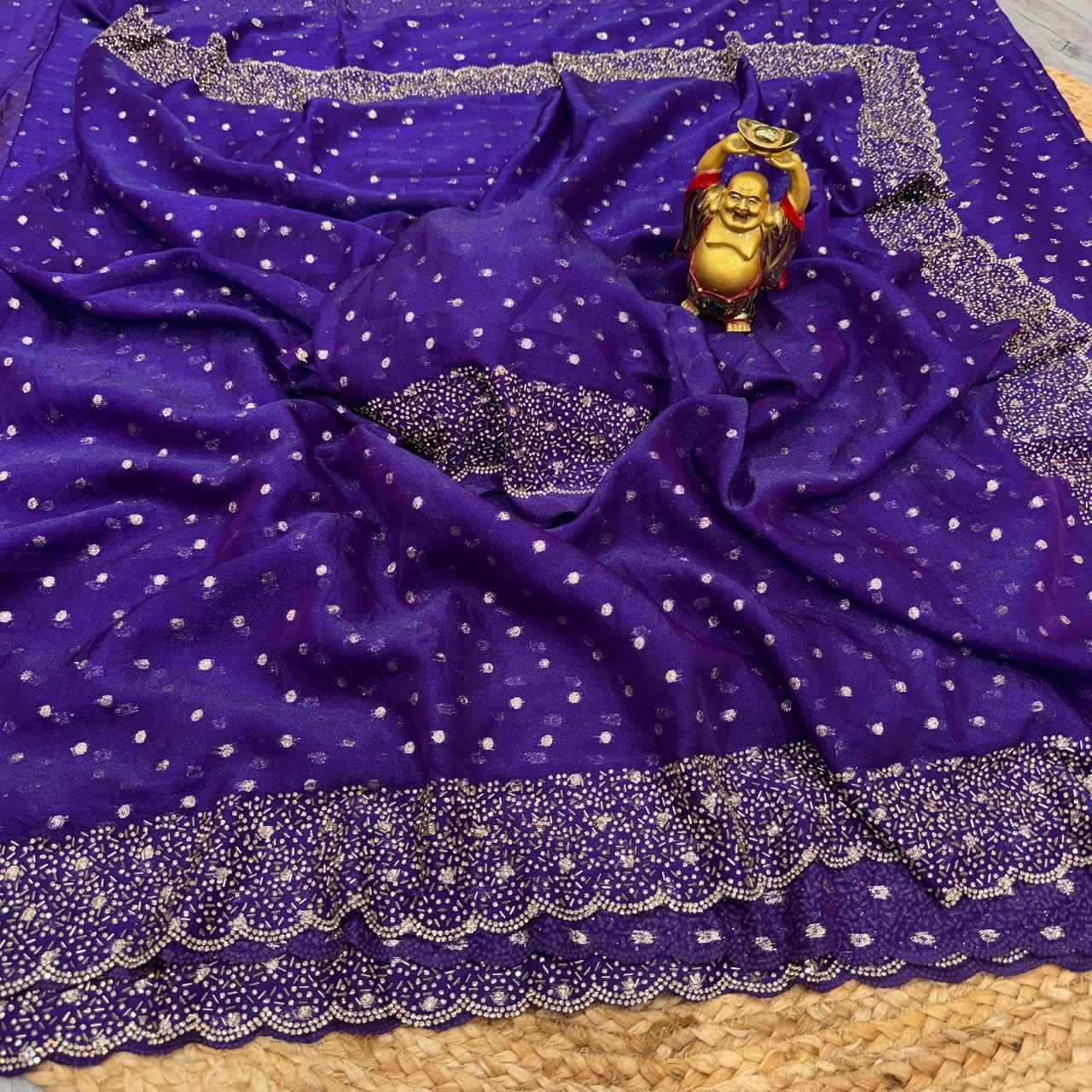 SPACE SILK BUTTI JARKHAN WITH STONE WORK SAREE