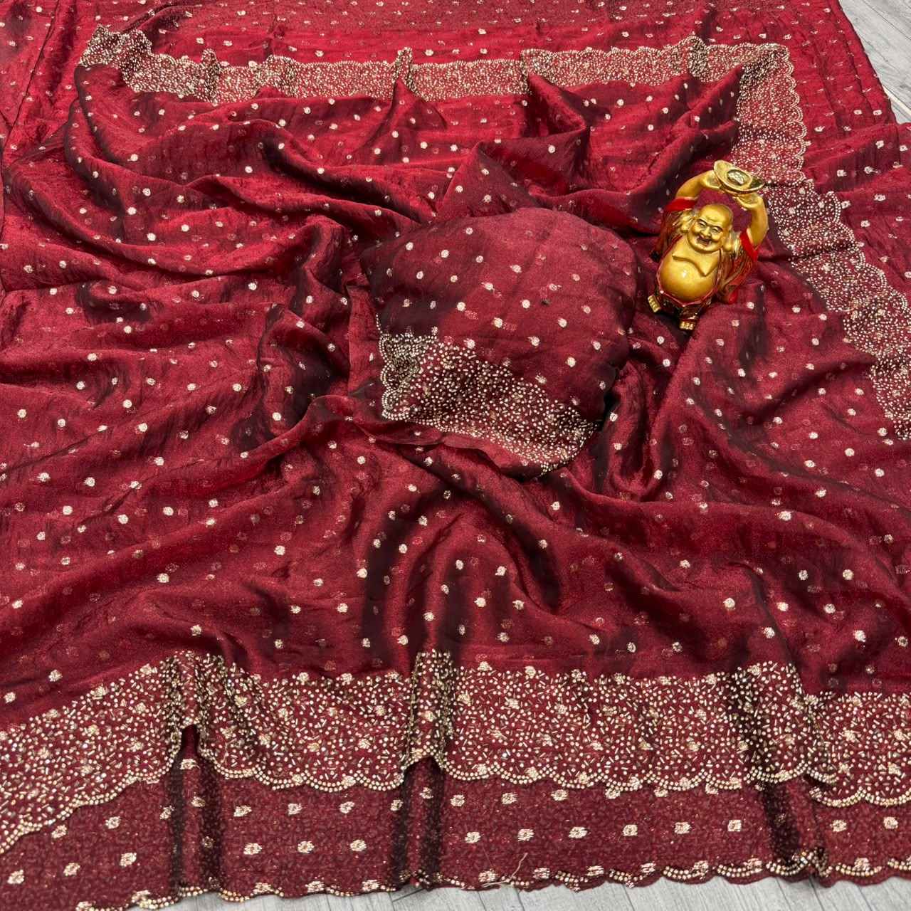 SPACE SILK BUTTI JARKHAN WITH STONE WORK SAREE