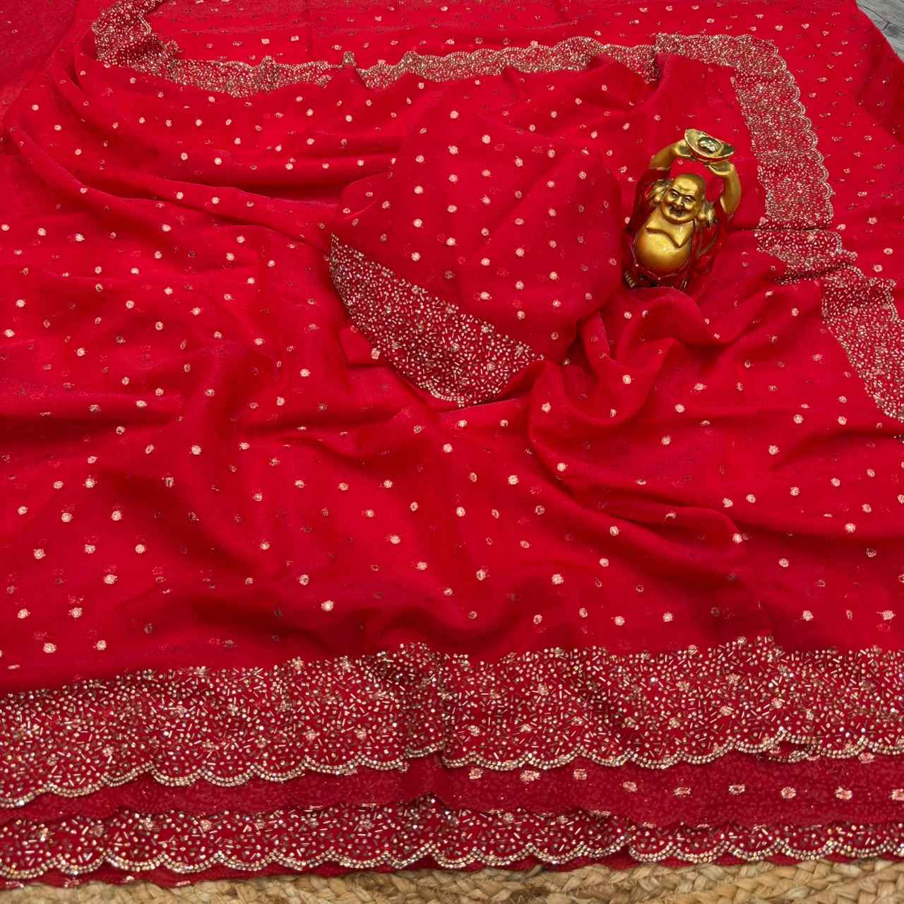 SPACE SILK BUTTI JARKHAN WITH STONE WORK SAREE