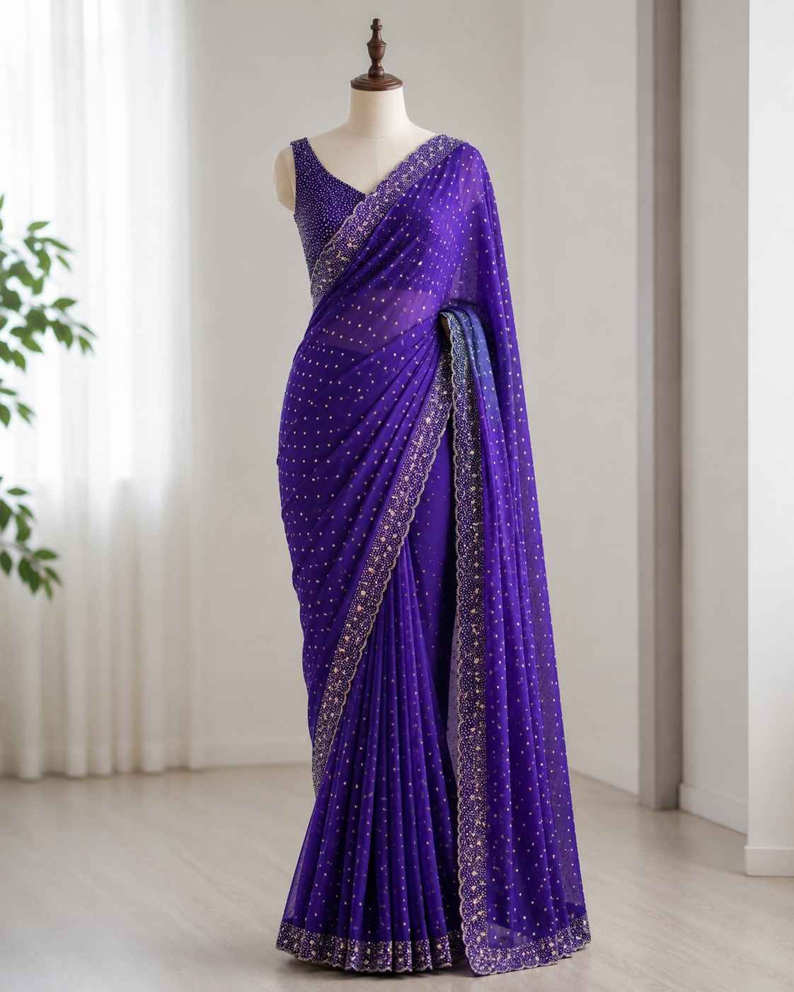 SPACE SILK BUTTI JARKHAN WITH STONE WORK SAREE