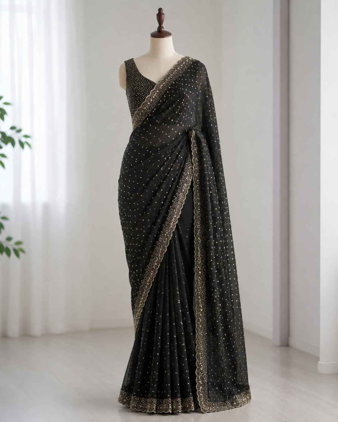 SPACE SILK BUTTI JARKHAN WITH STONE WORK SAREE