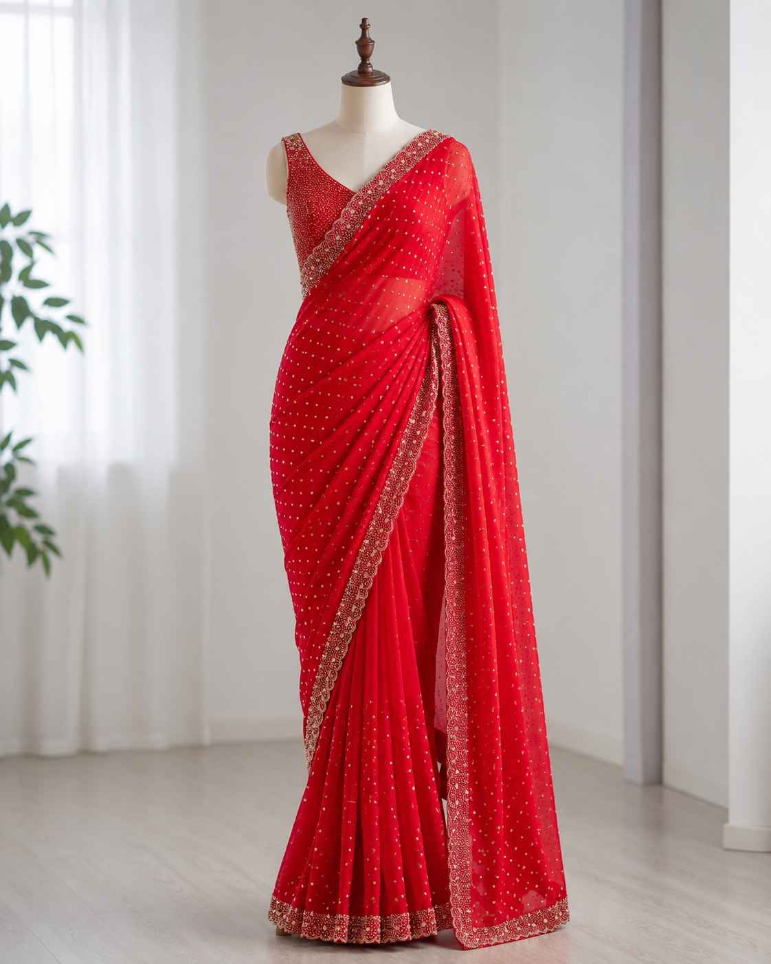 SPACE SILK BUTTI JARKHAN WITH STONE WORK SAREE