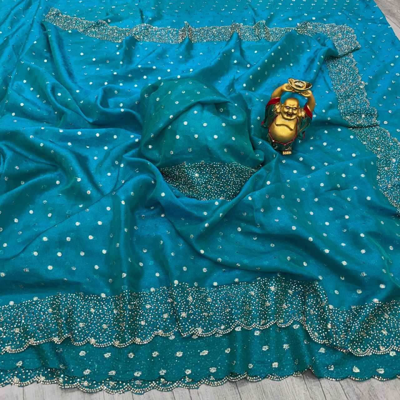 SPACE SILK BUTTI JARKHAN WITH STONE WORK SAREE