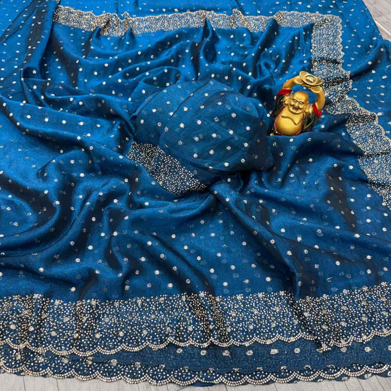 SPACE SILK BUTTI JARKHAN WITH STONE WORK SAREE