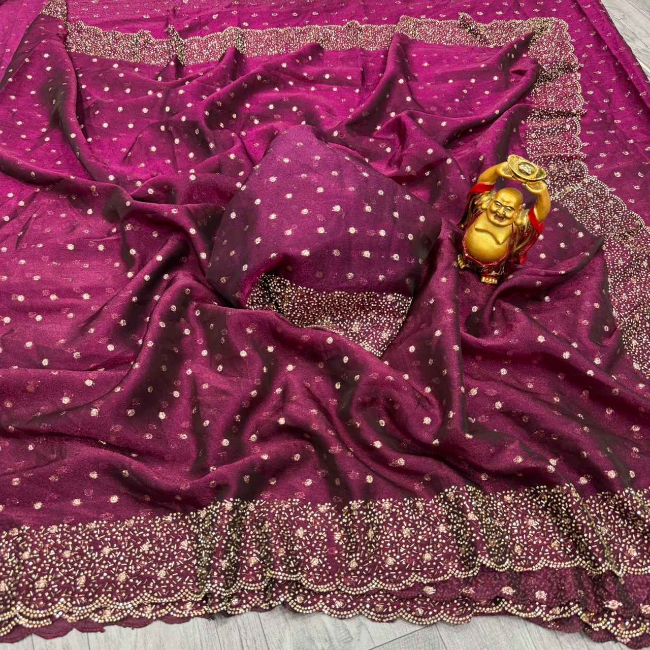 SPACE SILK BUTTI JARKHAN WITH STONE WORK SAREE