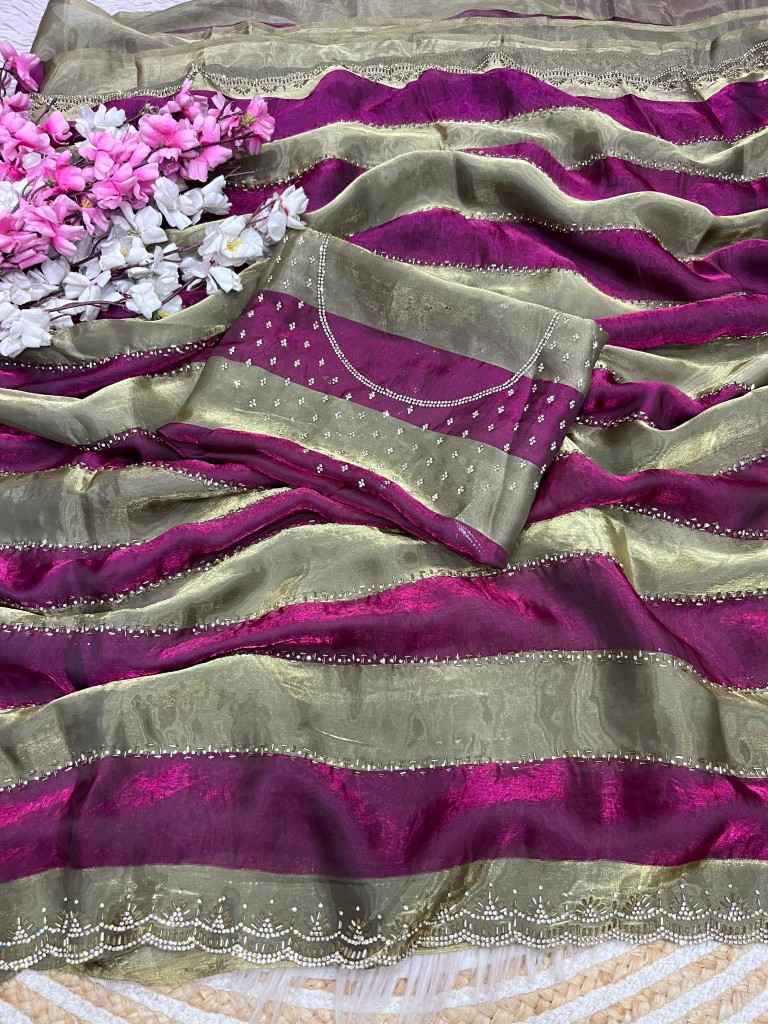 SPACE SOFT SILK BLOOMING JARKHAN SIROSKI WORK SAREE