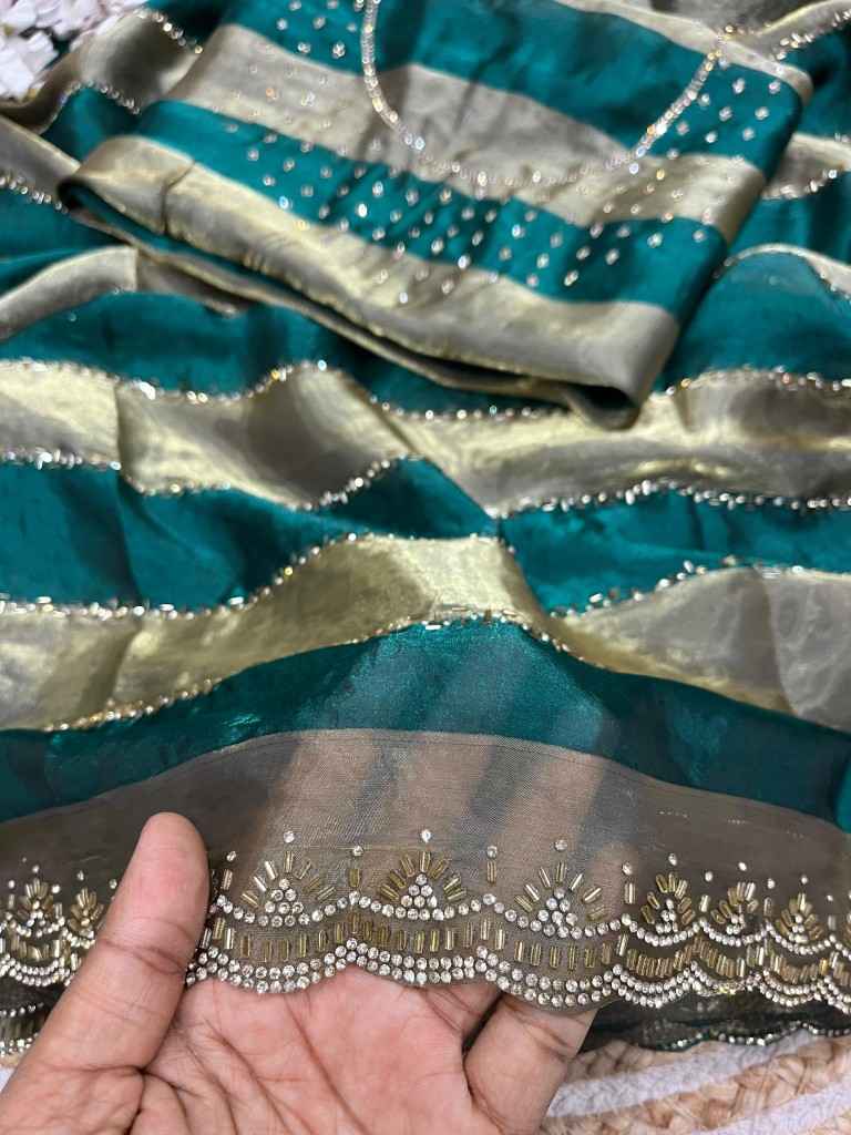 SPACE SOFT SILK BLOOMING JARKHAN SIROSKI WORK SAREE