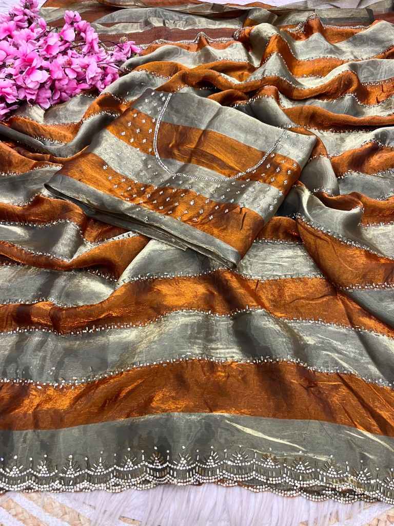 SPACE SOFT SILK BLOOMING JARKHAN SIROSKI WORK SAREE