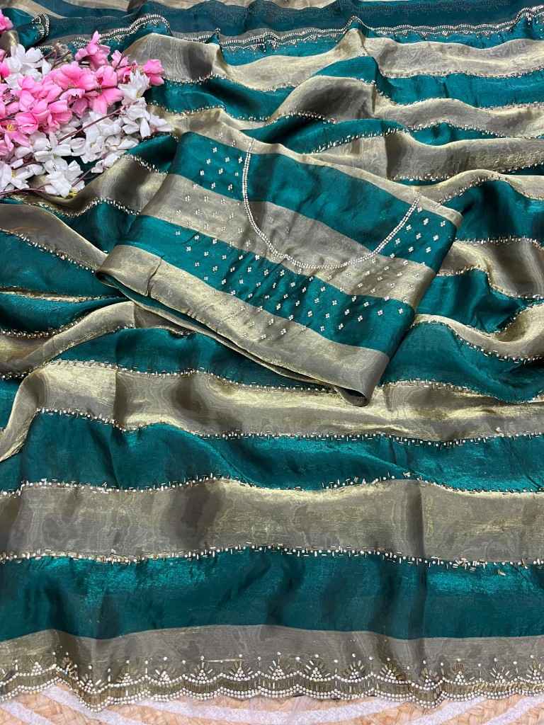 SPACE SOFT SILK BLOOMING JARKHAN SIROSKI WORK SAREE