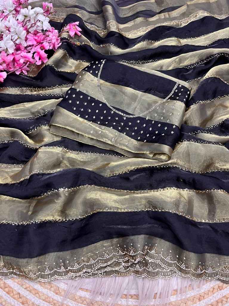 SPACE SOFT SILK BLOOMING JARKHAN SIROSKI WORK SAREE
