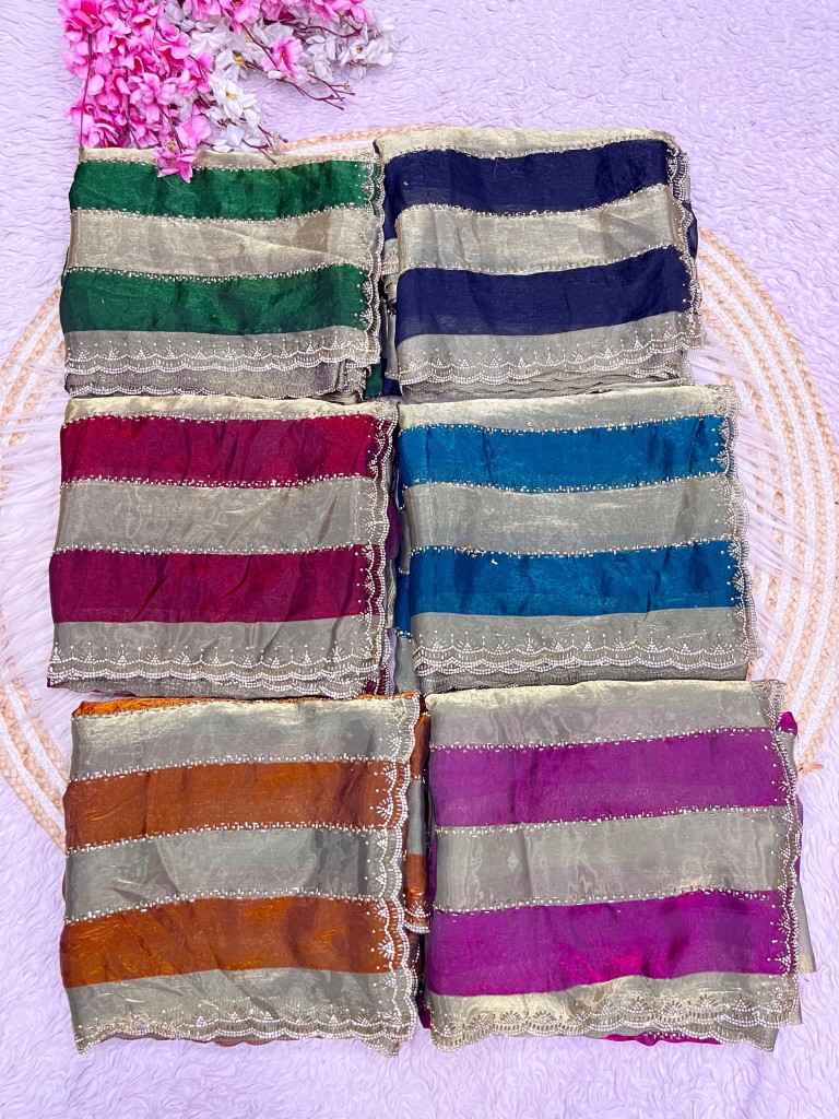 SPACE SOFT SILK BLOOMING JARKHAN SIROSKI WORK SAREE